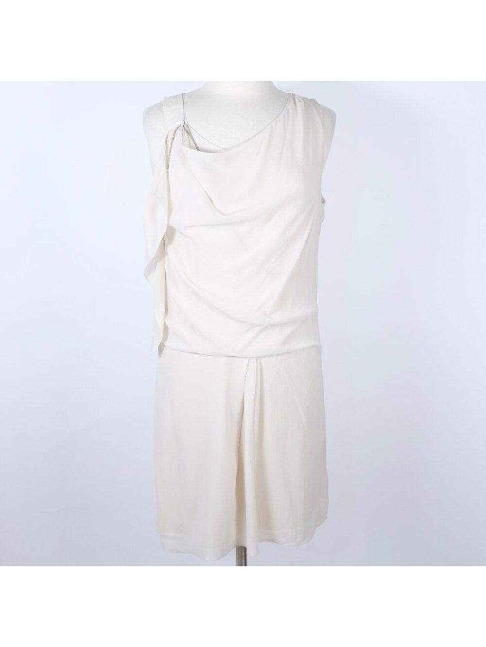 Brunello Cucinelli silk dress sz Medium monili trim sleeveless taupe beige